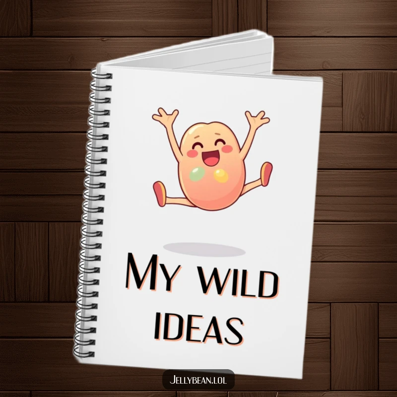 Funny Notebook: An anthropomorphic jelly bean character performs a cartwheel with joy. Perfect for journaling, planning, or sketching with a vibrant touch.