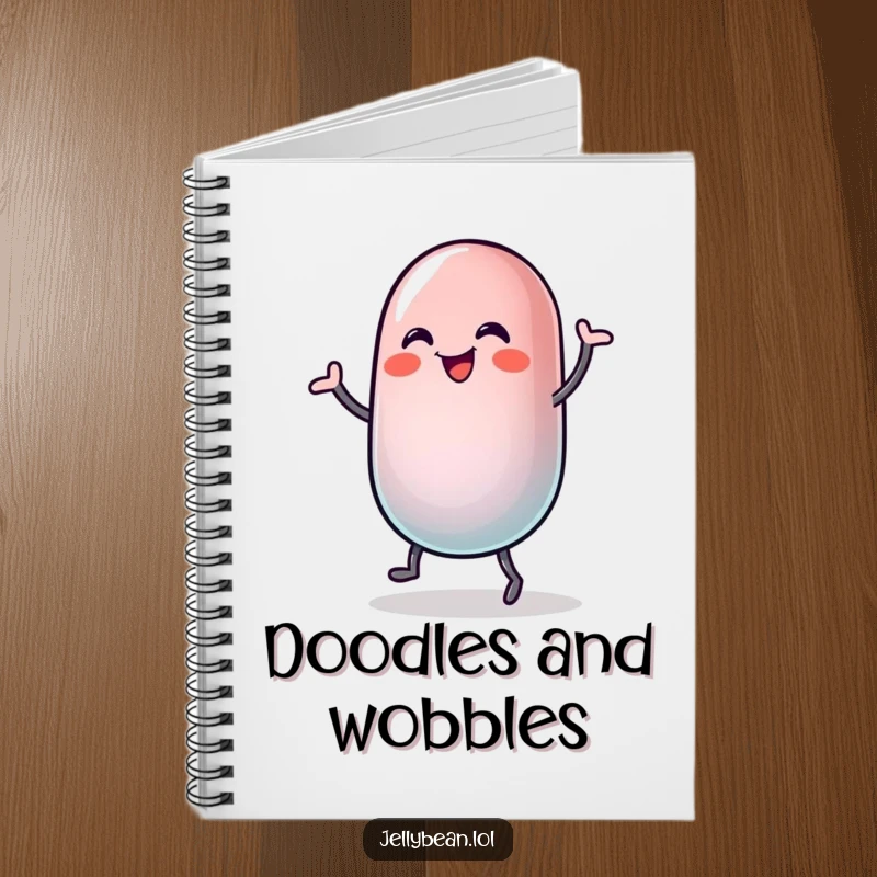 Funny notebook cover shows a jelly bean character doing a silly, wobbly dance with pure joy, perfect for capturing ideas.