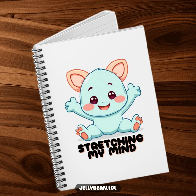 Funny notebook with a smiling taffy character in a playful stretch, perfect for notes, sketches, or journaling flexible thoughts.