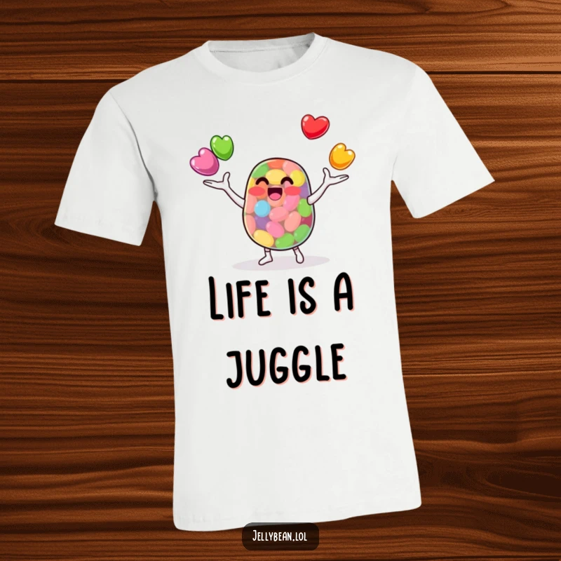 Funny T-Shirt: An anthropomorphic jelly bean character juggles smaller jelly beans skillfully. Great for anyone who loves cute, funny, and talented apparel.