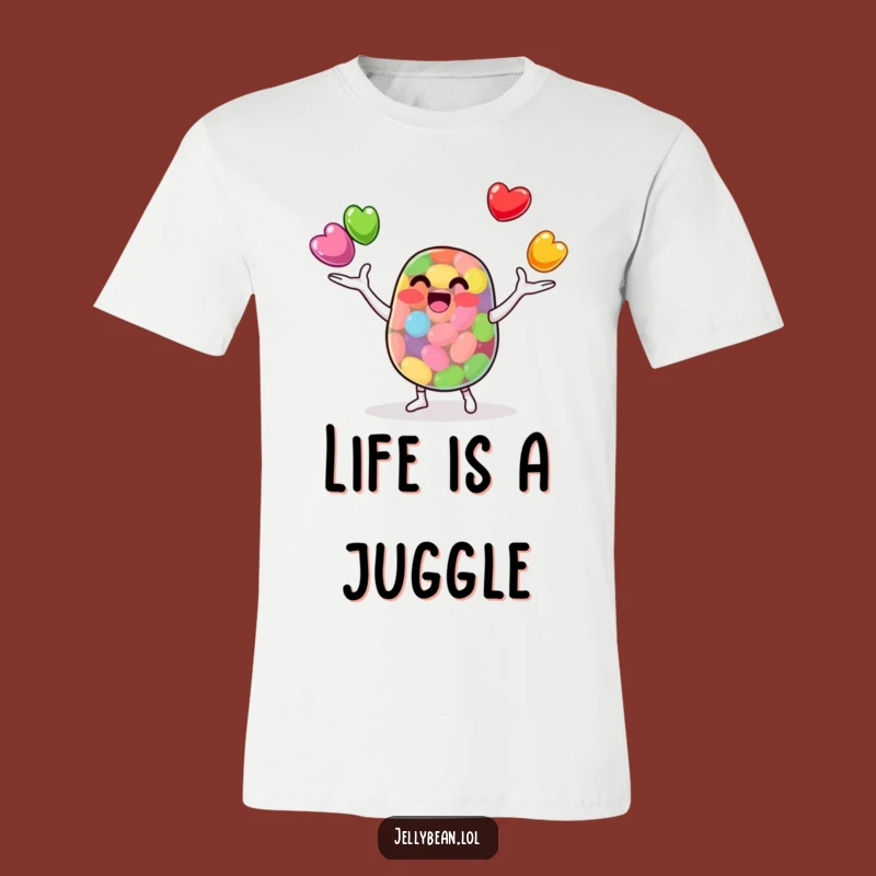 Funny Jelly Bean Juggler T-Shirt: Multi-Tasking Bean's Skillful Tee! A Hilarious Gift.
