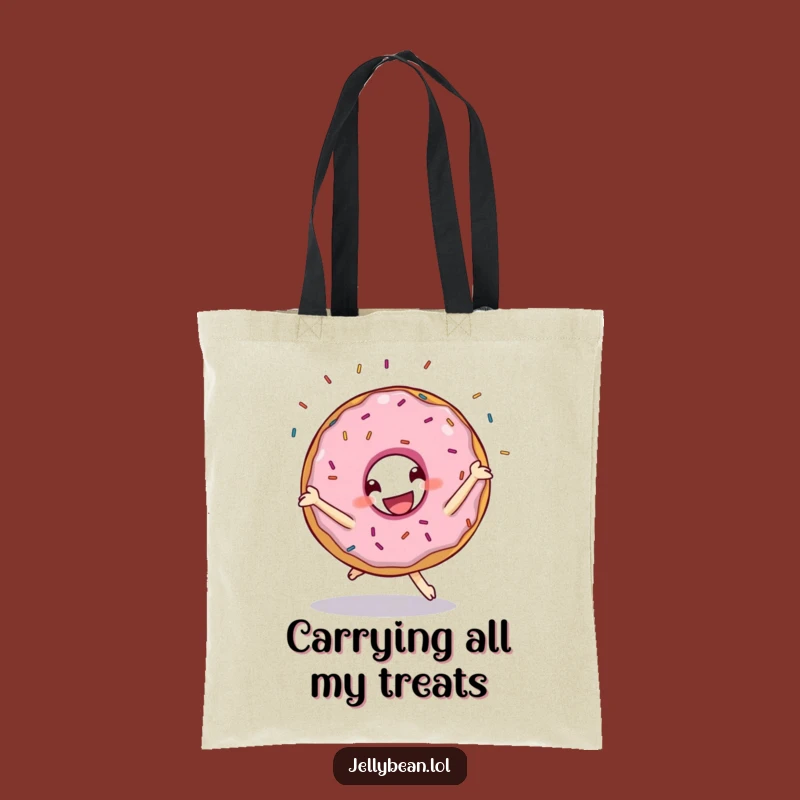 Funny Donut Cartwheel Tote Bag: Sprinkly Character Carryall for Humorous Gifts