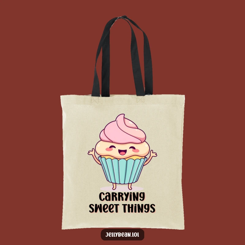 Funny Cupcake Wiggle Tote Bag: Excited Character Carryall for Humorous Gifts