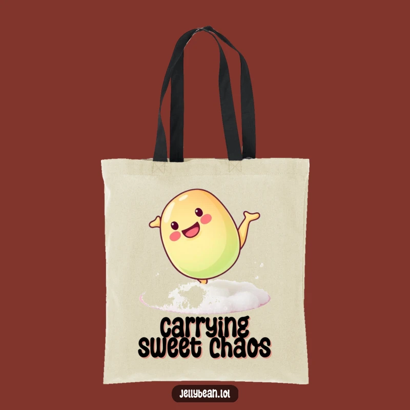 Funny Mischievous Jelly Bean Somersault Tote Bag: Playful Candy Carry-All Gift